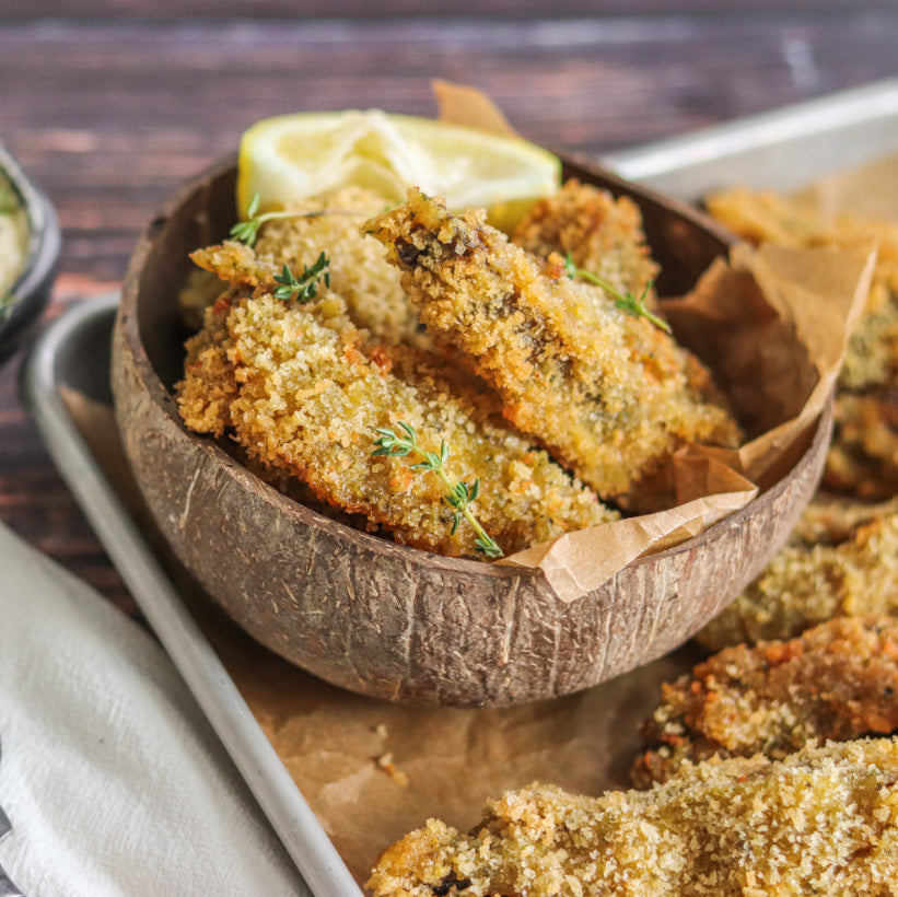 Crunchy Portobello Tenders with Tahini Yogurt Sauce