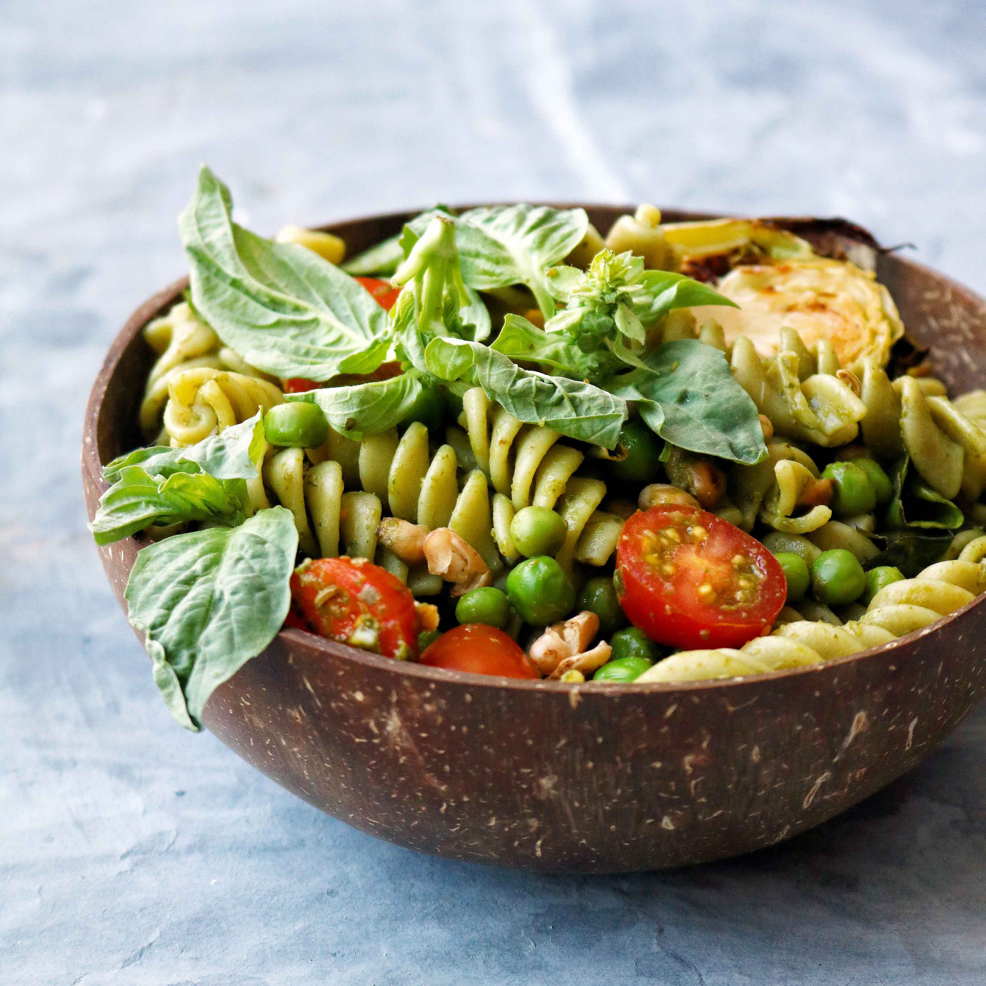 Pesto Pasta with Roasted Chickpeas