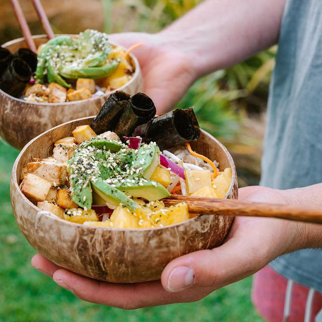 Tofu Poke Bowl with Avocado and Fresh Seaweed