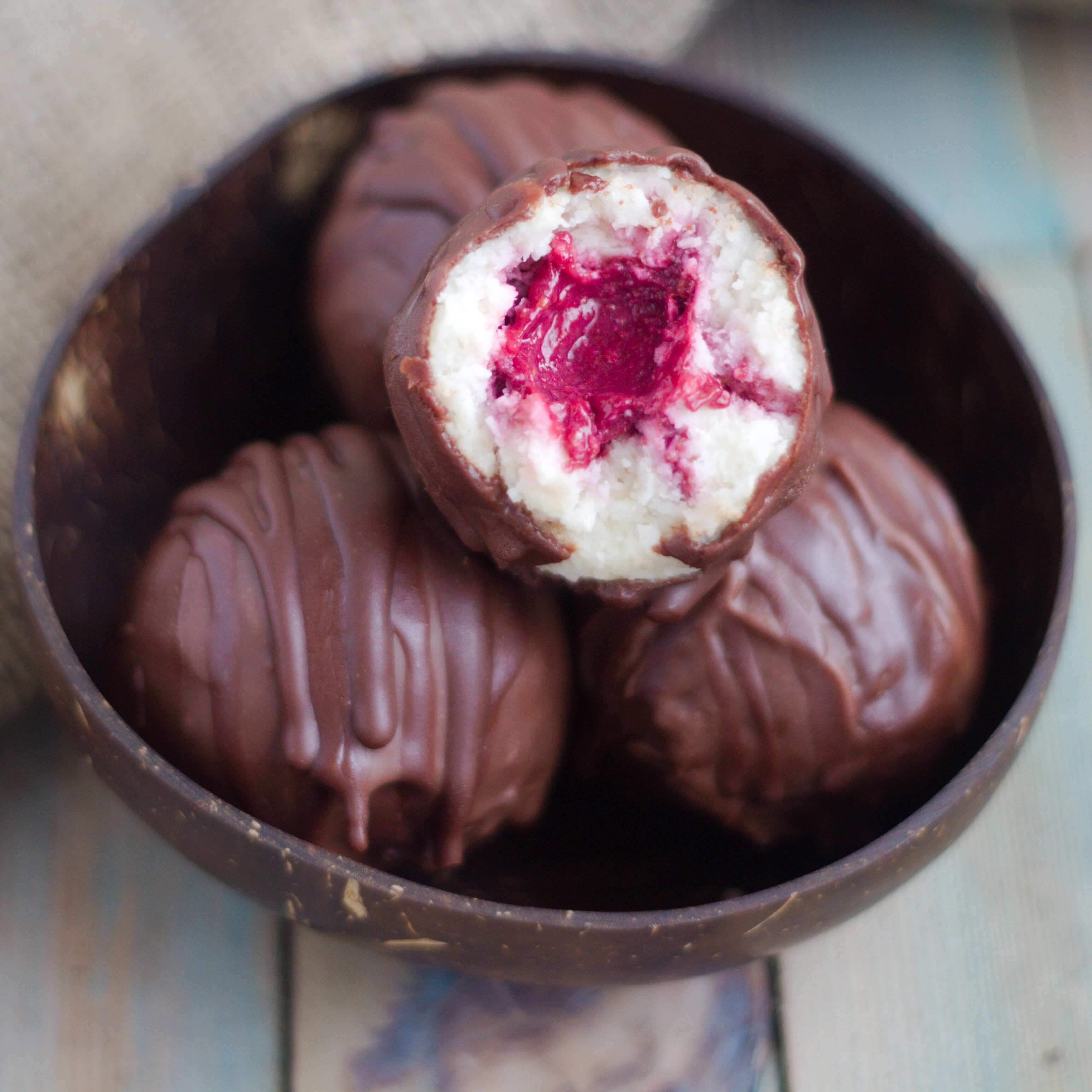 Raspberry Filled Bounty Balls