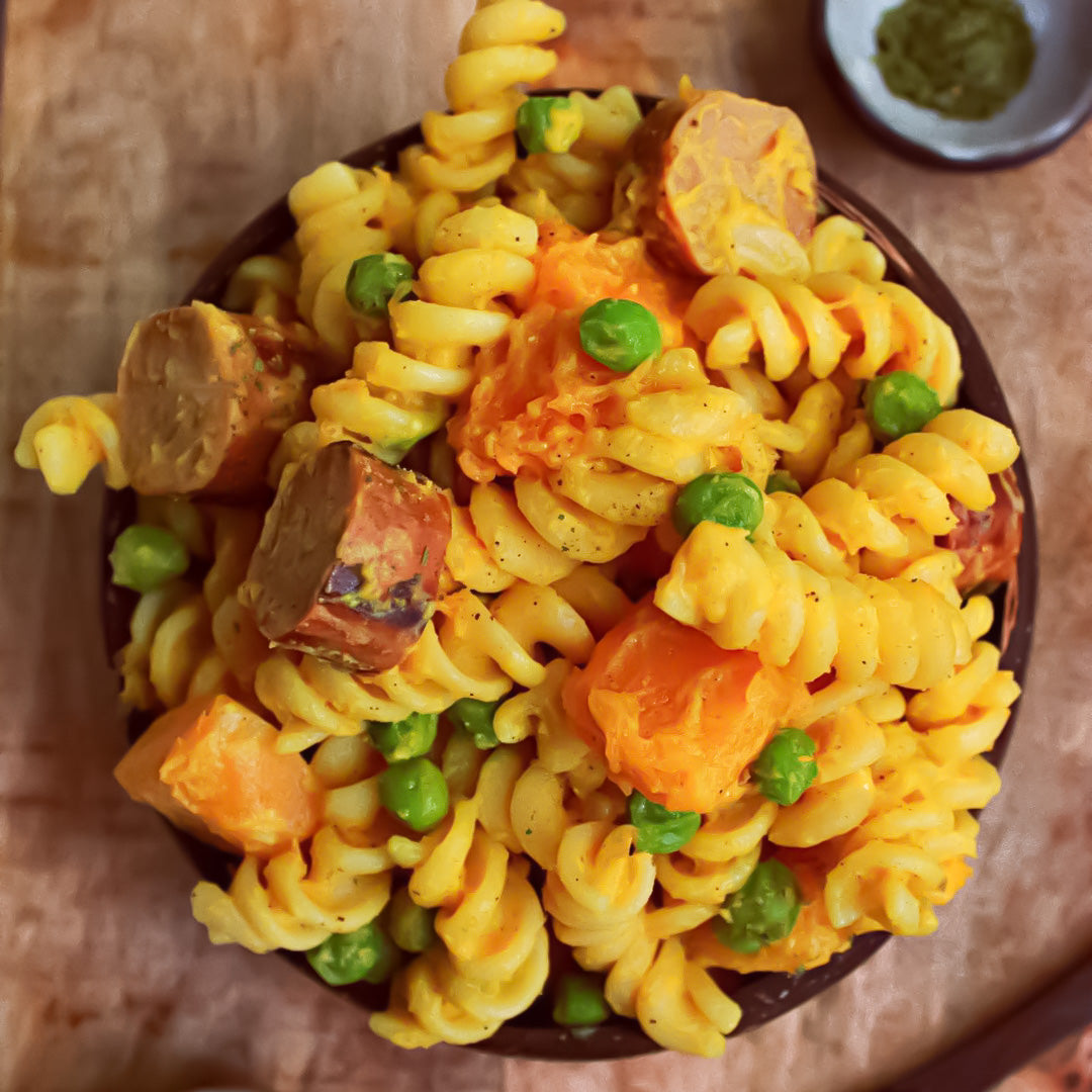 Creamy Pumpkin & Vegan Sausage Pasta